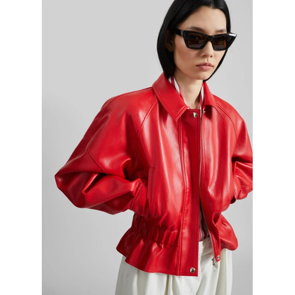 The Frankie Shop Kalsta Faux Leather Peplum Jacket – Red, view 3