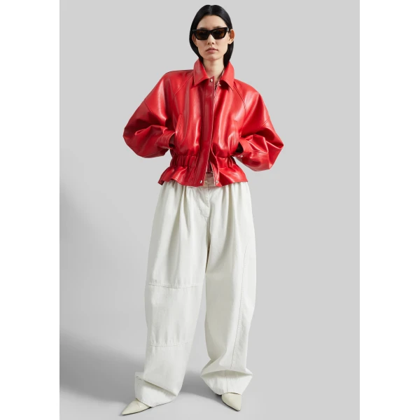 The Frankie Shop Kalsta Faux Leather Peplum Jacket – Red, view 5