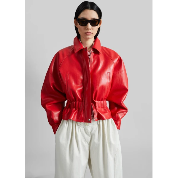 The Frankie Shop Kalsta Faux Leather Peplum Jacket – Red, view 6