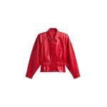 The Frankie Shop Kalsta Faux Leather Peplum Jacket - Red - Oversized Minimalist Jackets in Red - Shop at Coveti