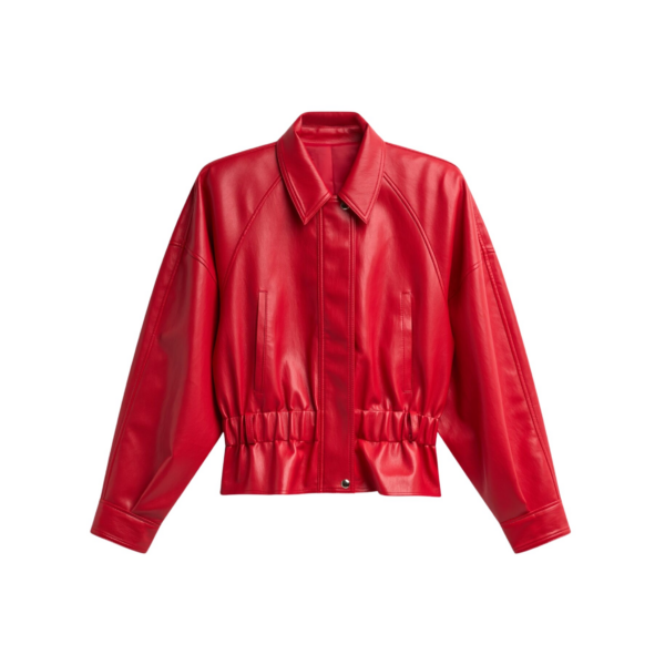 The Frankie Shop Kalsta Faux Leather Peplum Jacket - Red - Oversized Minimalist Jackets in Red - Shop at Coveti