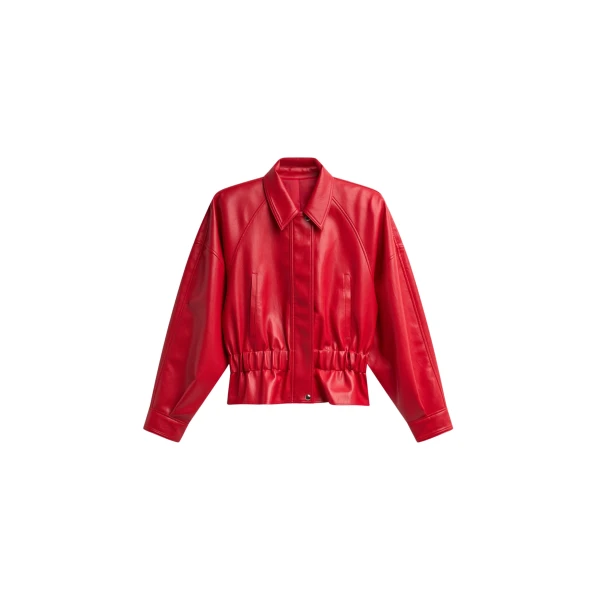 The Frankie Shop Kalsta Faux Leather Peplum Jacket - Red - Oversized Minimalist Jackets in Red - Shop at Coveti
