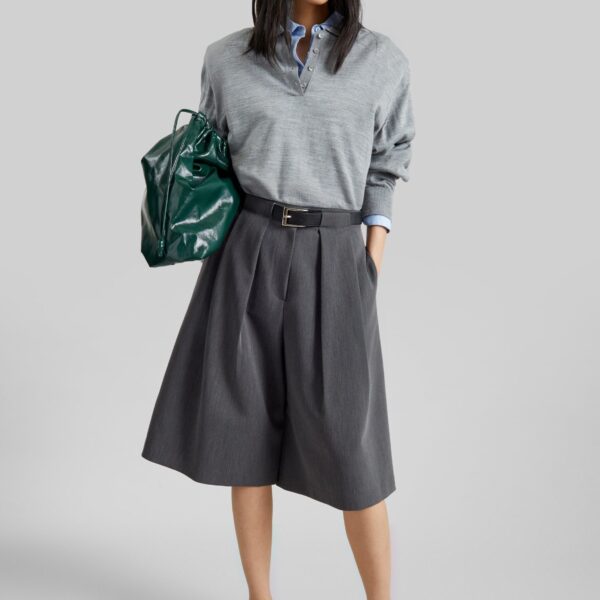 The Frankie Shop Kalvo Belted Bermuda Shorts - Dark Grey - Oversized Minimalist Shorts in Grey - Shop at Coveti