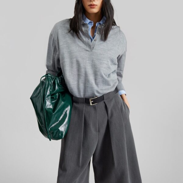 The Frankie Shop Kalvo Belted Bermuda Shorts - Dark Grey - Oversized Minimalist Shorts in Grey - Shop at Coveti