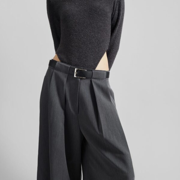 The Frankie Shop Kalvo Belted Bermuda Shorts - Dark Grey - Oversized Minimalist Shorts in Grey - Shop at Coveti