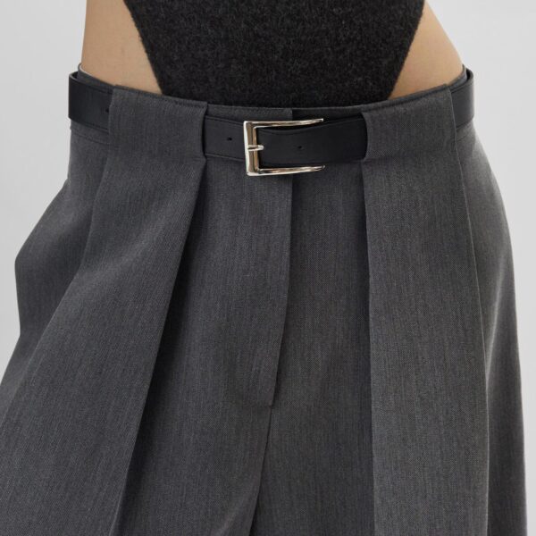 The Frankie Shop Kalvo Belted Bermuda Shorts - Dark Grey - Oversized Minimalist Shorts in Grey - Shop at Coveti
