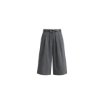 The Frankie Shop Kalvo Belted Bermuda Shorts - Dark Grey - Oversized Minimalist Shorts in Grey - Shop at Coveti