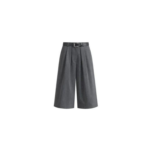 The Frankie Shop Kalvo Belted Bermuda Shorts - Dark Grey - Oversized Minimalist Shorts in Grey - Shop at Coveti