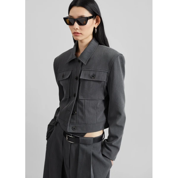 The Frankie Shop Kalvo Boxy Jacket – Dark Grey, view 5