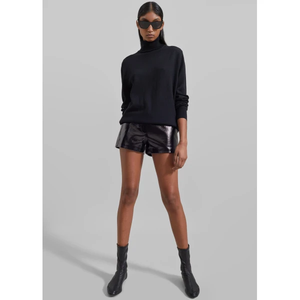 The Frankie Shop Kate Crackled Faux Leather Mini Shorts – Black, view 2