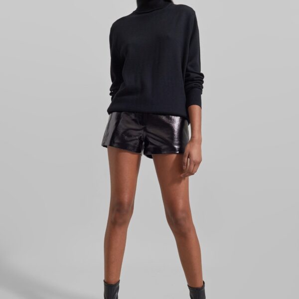 The Frankie Shop Kate Crackled Faux Leather Mini Shorts - Black - Oversized Minimalist Shorts in Black - Shop at Coveti