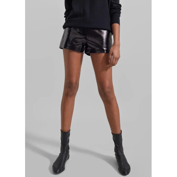 The Frankie Shop Kate Crackled Faux Leather Mini Shorts – Black, view 3