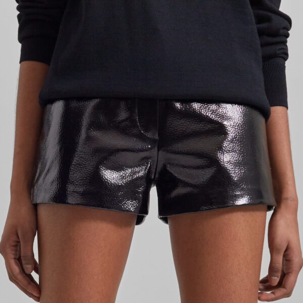 The Frankie Shop Kate Crackled Faux Leather Mini Shorts - Black - Oversized Minimalist Shorts in Black - Shop at Coveti