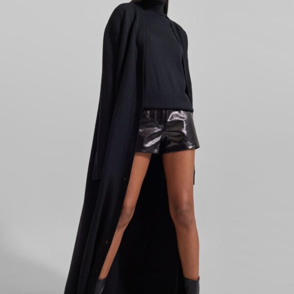 The Frankie Shop Kate Crackled Faux Leather Mini Shorts - Black - Oversized Minimalist Shorts in Black - Shop at Coveti
