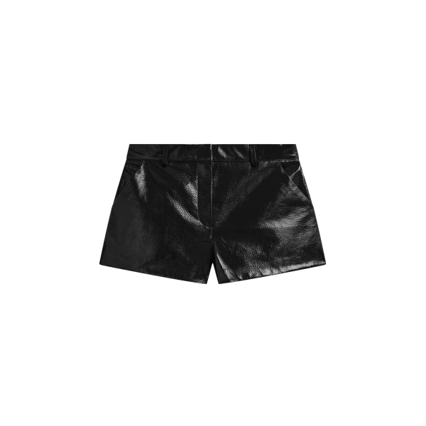 Kate Crackled Faux Leather Mini Shorts - Black