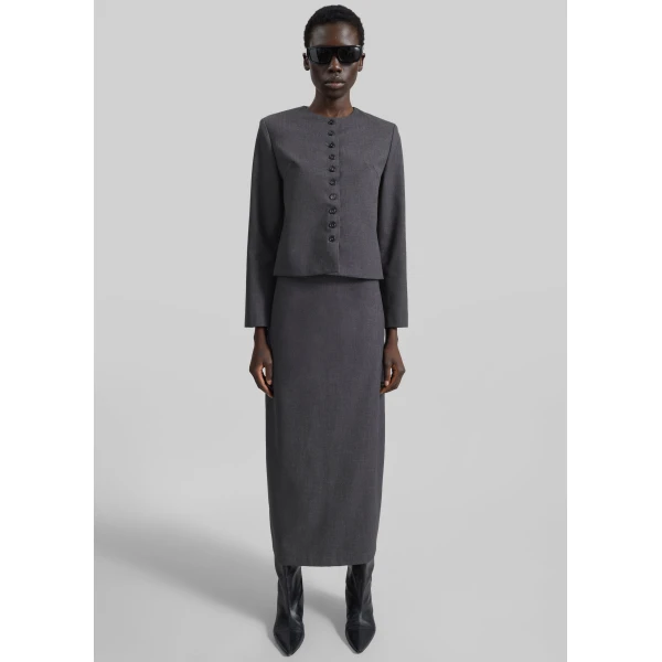 The Frankie Shop Katya Button-Up Boxy Top – Dark Grey Melange, view 3