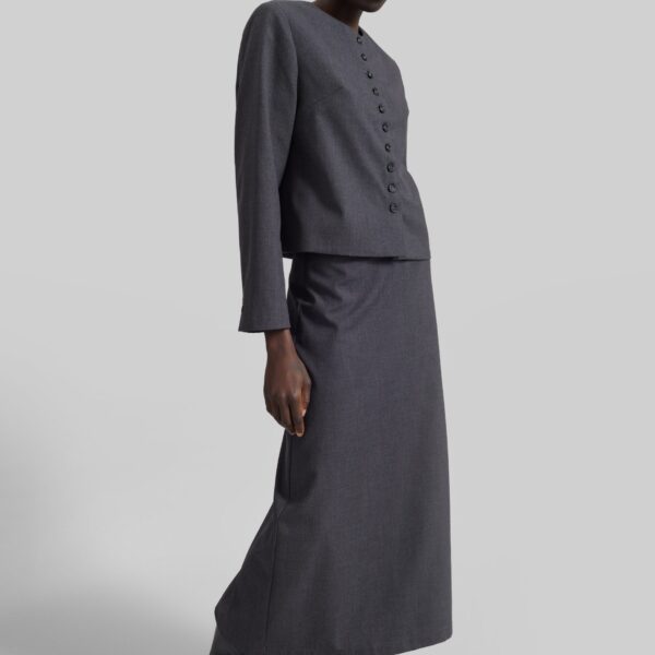 The Frankie Shop Katya Button-Up Boxy Top - Dark Grey Melange - Oversized Minimalist Tops in Grey - Shop at Coveti