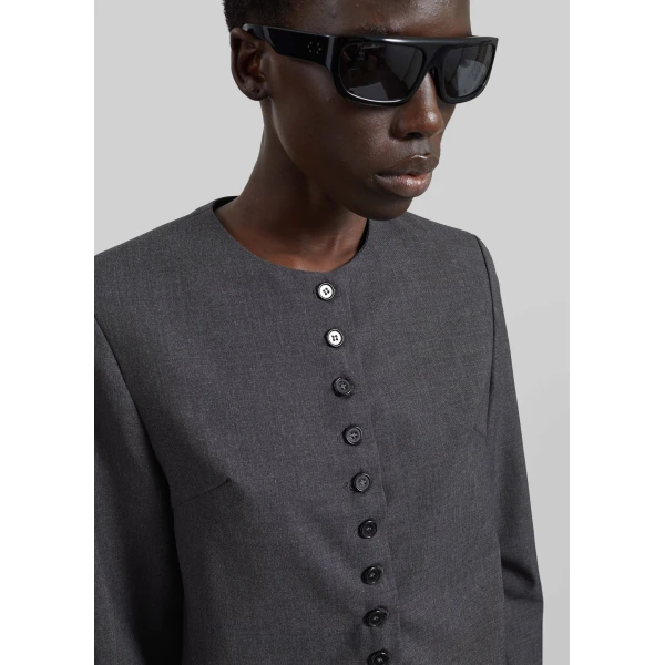 The Frankie Shop Katya Button-Up Boxy Top – Dark Grey Melange, view 6