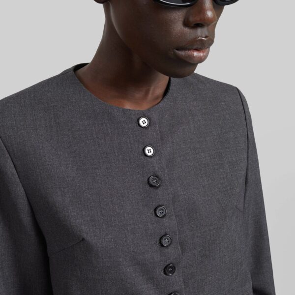 The Frankie Shop Katya Button-Up Boxy Top - Dark Grey Melange - Oversized Minimalist Tops in Grey - Shop at Coveti