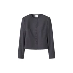 The Frankie Shop Katya Button-Up Boxy Top - Dark Grey Melange - Oversized Minimalist Tops in Grey - Shop at Coveti