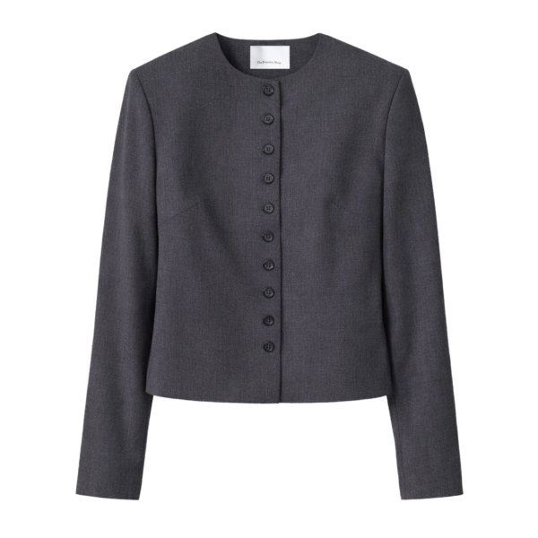 The Frankie Shop Katya Button-Up Boxy Top - Dark Grey Melange - Oversized Minimalist Tops in Grey - Shop at Coveti