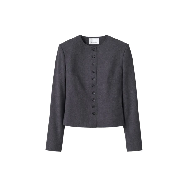 The Frankie Shop Katya Button-Up Boxy Top - Dark Grey Melange - Oversized Minimalist Tops in Grey - Shop at Coveti