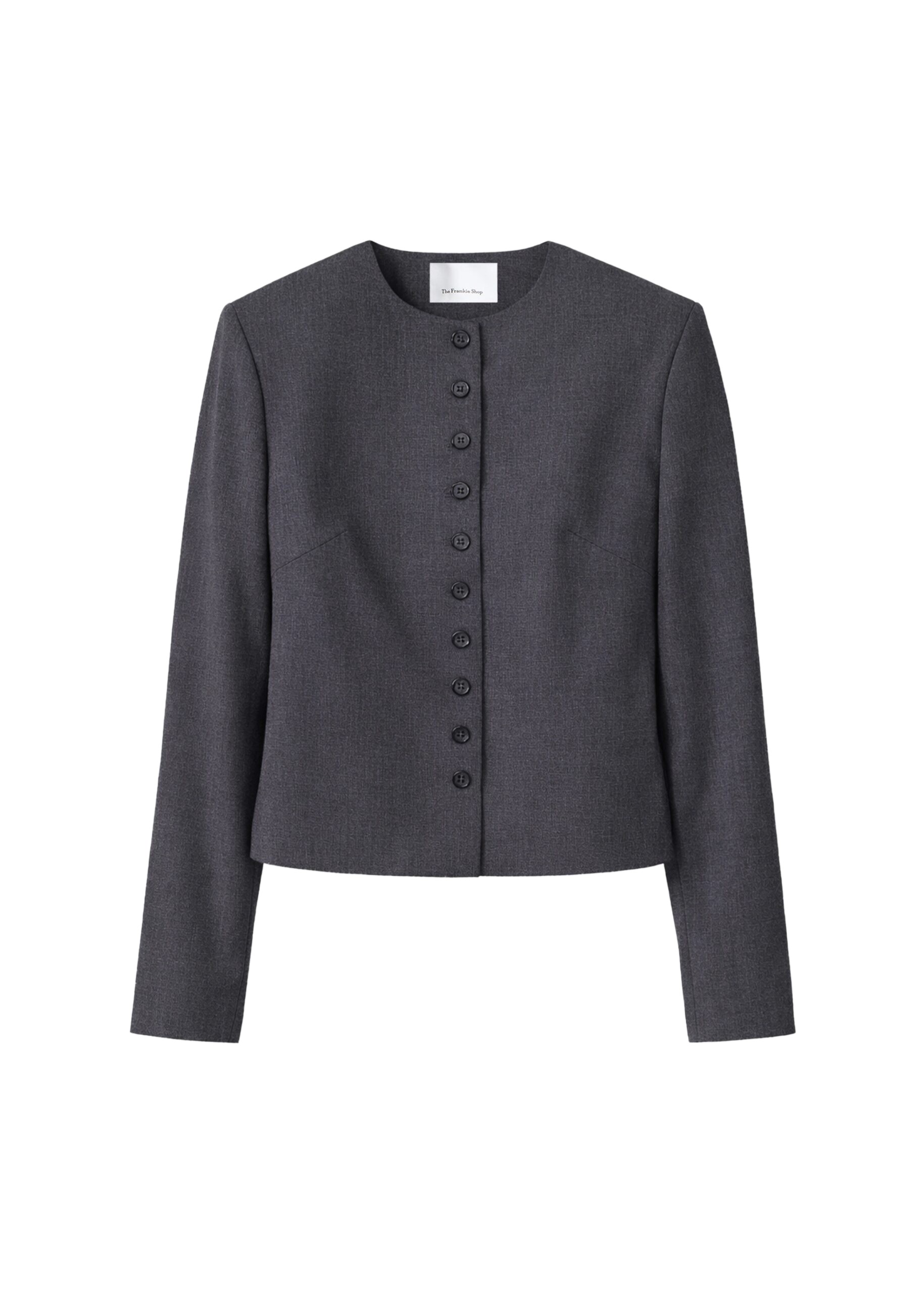 The Frankie Shop Katya Button-Up Boxy Top – Dark Grey Melange