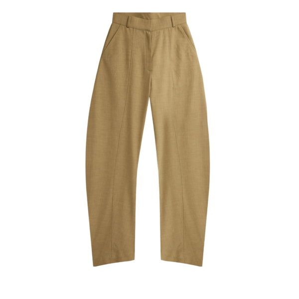 The Frankie Shop Keasden Barrel Leg Trousers - Camel - Oversized Minimalist Pants in Beige - Shop at Coveti