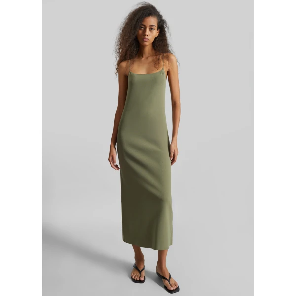 The Frankie Shop Keira Knit Midi Dress – Khaki Brown, view 4