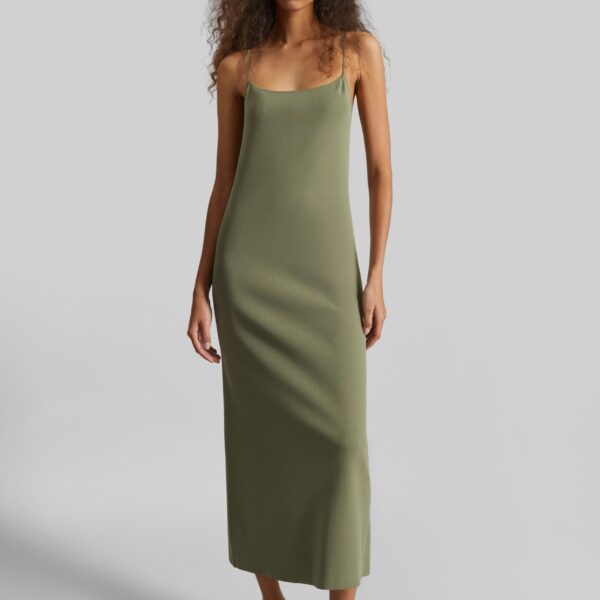 The Frankie Shop Keira Knit Midi Dress - Khaki Brown - Oversized Minimalist Dresses in Beige - Shop at Coveti