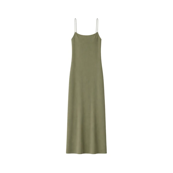 The Frankie Shop Keira Knit Midi Dress - Khaki Brown - Oversized Minimalist Dresses in Beige - Shop at Coveti