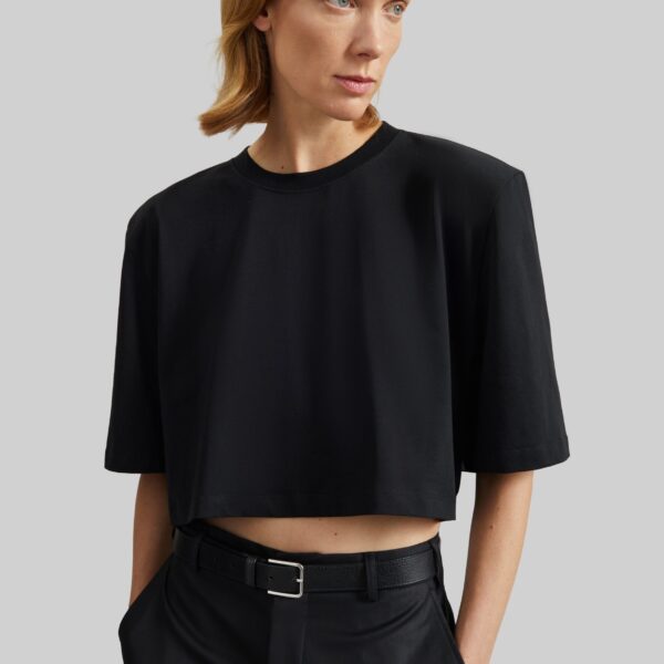 The Frankie Shop Kelan Padded Cropped Tee - Black - Oversized Minimalist Tops in Black - Shop at Coveti