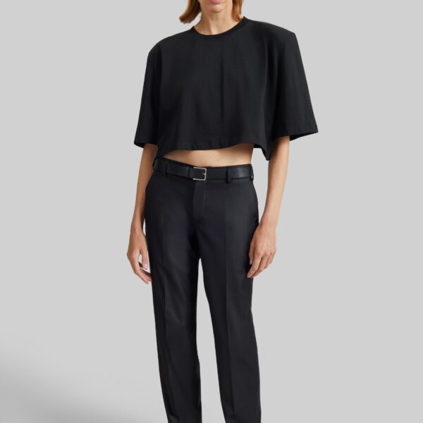 The Frankie Shop Kelan Padded Cropped Tee - Black - Oversized Minimalist Tops in Black - Shop at Coveti