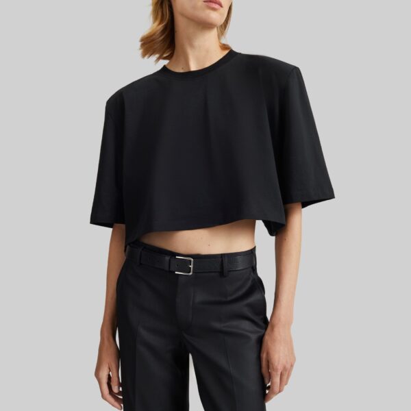 The Frankie Shop Kelan Padded Cropped Tee - Black - Oversized Minimalist Tops in Black - Shop at Coveti