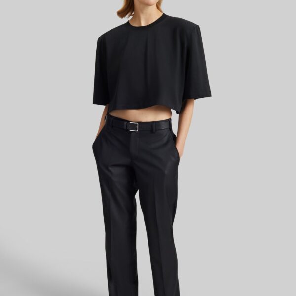 The Frankie Shop Kelan Padded Cropped Tee - Black - Oversized Minimalist Tops in Black - Shop at Coveti