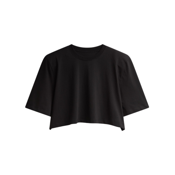 The Frankie Shop Kelan Padded Cropped Tee - Black - Oversized Minimalist Tops in Black - Shop at Coveti