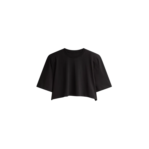 The Frankie Shop Kelan Padded Cropped Tee - Black - Oversized Minimalist Tops in Black - Shop at Coveti