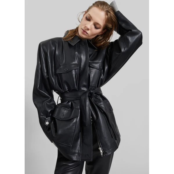 The Frankie Shop Kelia Faux Leather Padded Utility Jacket – Black, view 2