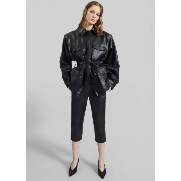 The Frankie Shop Kelia Faux Leather Padded Utility Jacket – Black, view 3