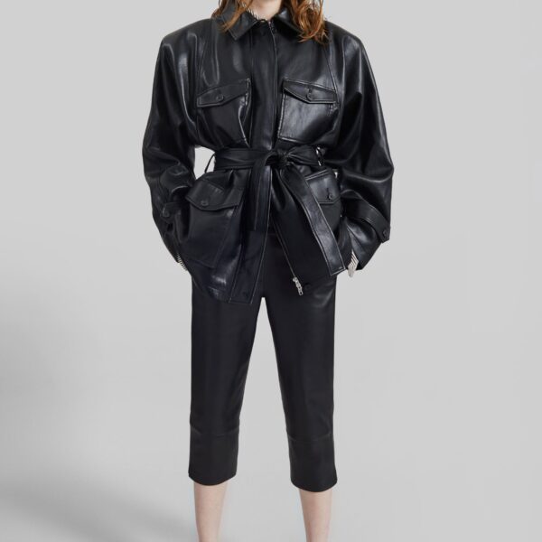 The Frankie Shop Kelia Faux Leather Padded Utility Jacket - Black - Oversized Minimalist Jackets in Black - Shop at Coveti