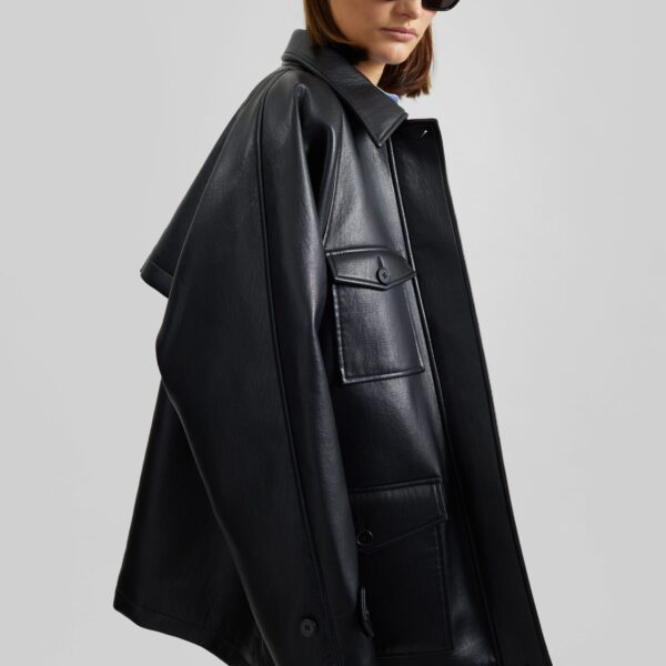 The Frankie Shop Kelia Faux Leather Padded Utility Jacket - Black - Oversized Minimalist Jackets in Black - Shop at Coveti