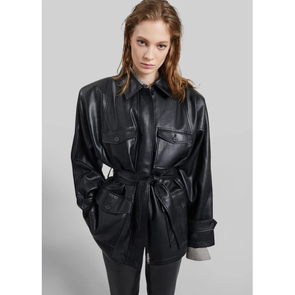 The Frankie Shop Kelia Faux Leather Padded Utility Jacket – Black, view 6