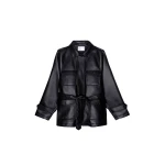 The Frankie Shop Kelia Faux Leather Padded Utility Jacket - Black - Oversized Minimalist Jackets in Black - Shop at Coveti