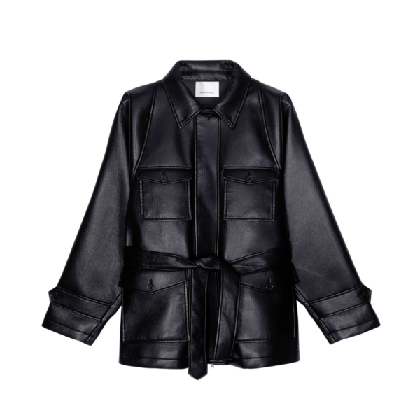 The Frankie Shop Kelia Faux Leather Padded Utility Jacket - Black - Oversized Minimalist Jackets in Black - Shop at Coveti