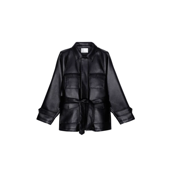 The Frankie Shop Kelia Faux Leather Padded Utility Jacket - Black - Oversized Minimalist Jackets in Black - Shop at Coveti