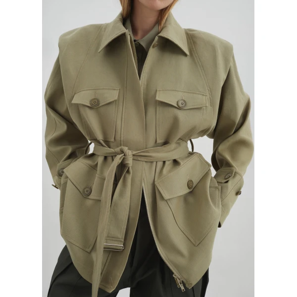 The Frankie Shop Kelia Padded Utility Jacket – Sage, view 3