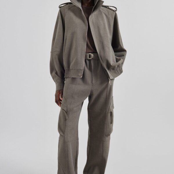 The Frankie Shop Kelly Double Weave Cargo Pants - Taupe Melange - Oversized Minimalist Pants in Beige - Shop at Coveti