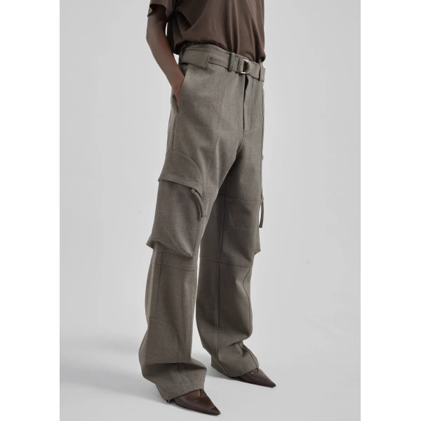 The Frankie Shop Kelly Double Weave Cargo Pants – Taupe Melange, view 3