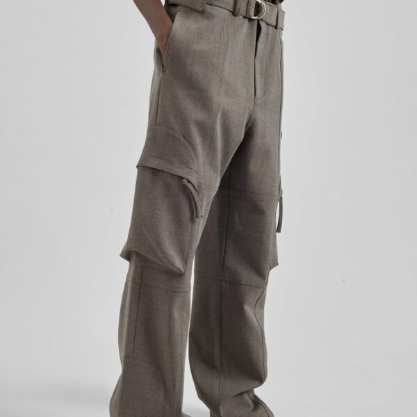 The Frankie Shop Kelly Double Weave Cargo Pants - Taupe Melange - Oversized Minimalist Pants in Beige - Shop at Coveti