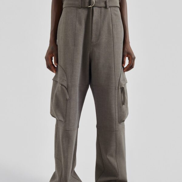 The Frankie Shop Kelly Double Weave Cargo Pants - Taupe Melange - Oversized Minimalist Pants in Beige - Shop at Coveti